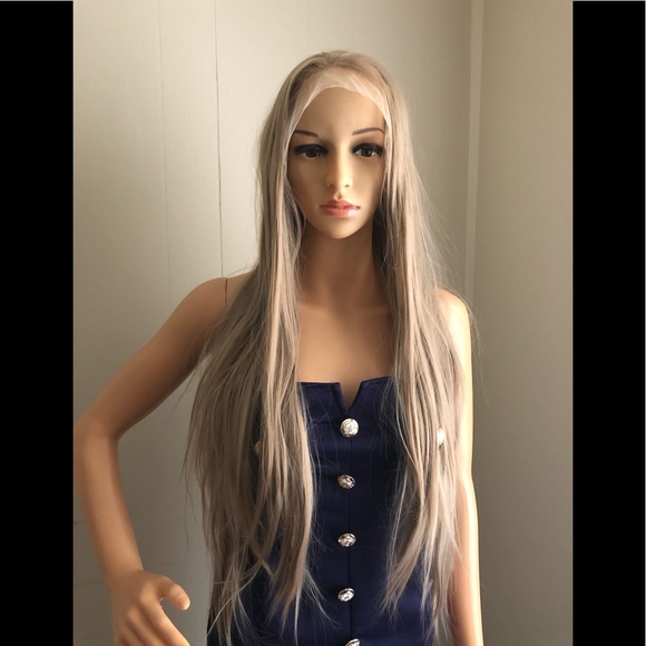 NWT 33” lace human hair Remy mix halo /dirty blonde blended straight long wig - Picture 7 of 15